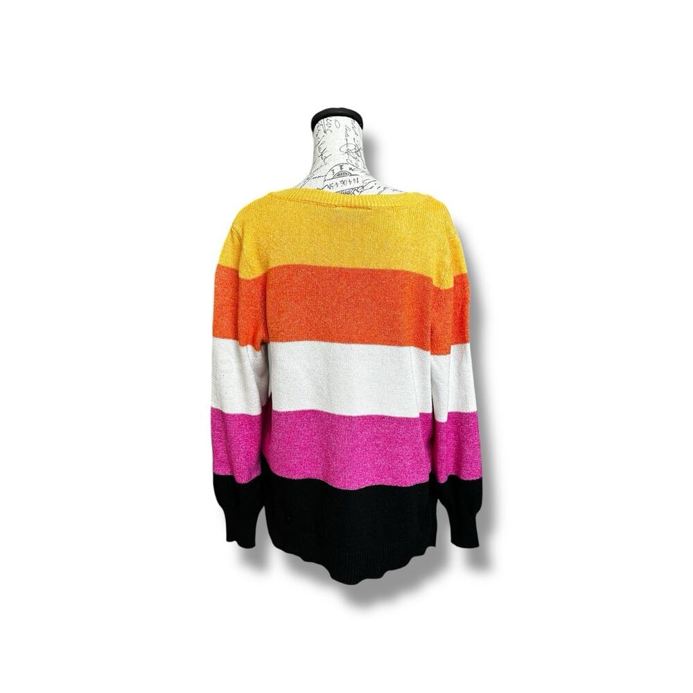 Lane Bryant Classic V-Neck Tunic Striped Orange Yellow Pullover Sweater 14/16 - Picture 3 of 5